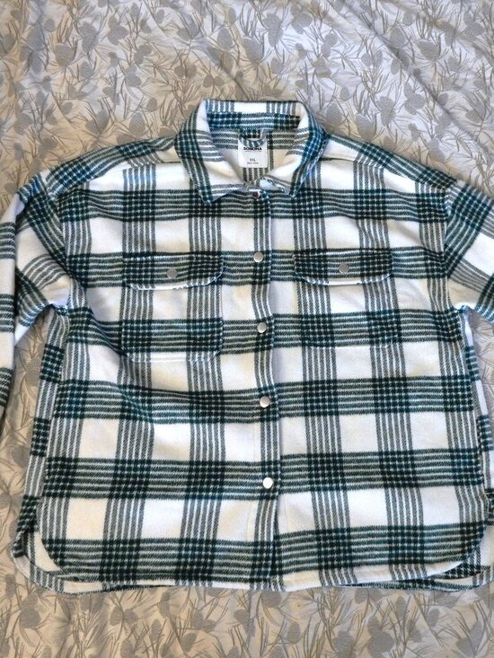 Sonoma Tops - NWOT Sonoma XXL women's white green plaid shacket shirt snap buttons beach farm